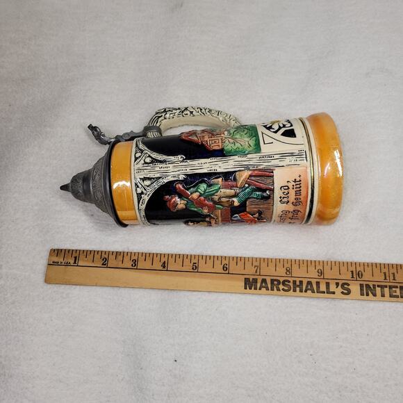 Vintage Pewter Beer Stein Lid West Germany Werner Corzelius Party Drinking Fun - Picture 9 of 16